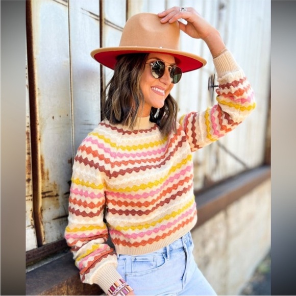 BiBi Sweaters - Bibi textured stripe mock neck bohemian oversized Sweater NWT